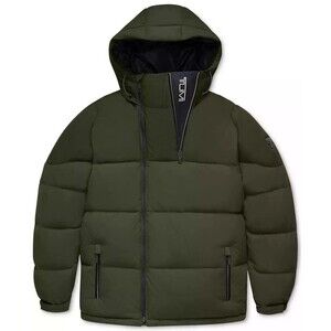 TUMI Asymmetrical Zip Premium Down Fill Puffer Hooded Jacket Green Men's XL $800